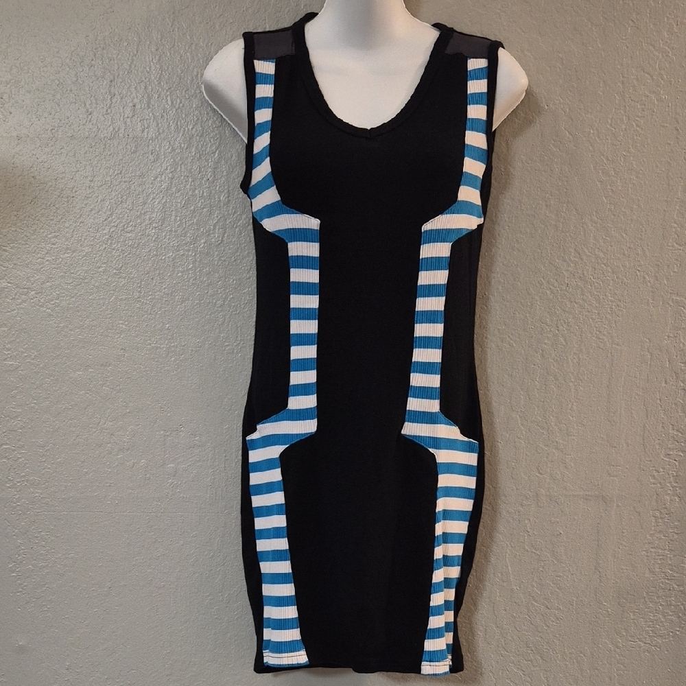 Peppe Peluso Black and Blue Striped Dress